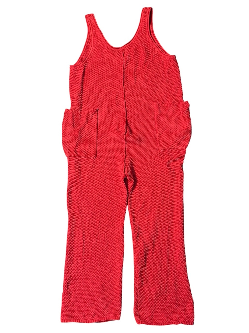 Free People Beach Hailee Red Knit Sweater Tank Cotton Jumpsuit with Pockets Sz M